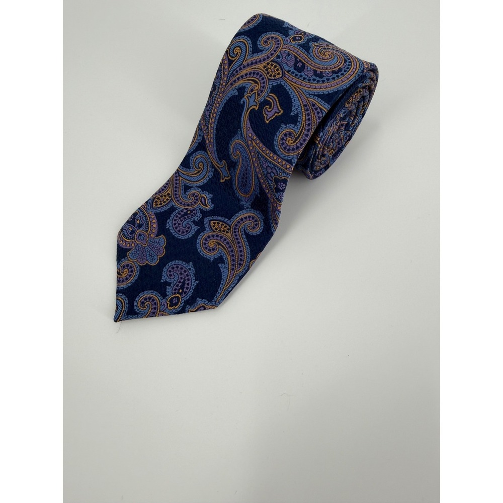 Robert Talbott Best of Class 100% Silk Tie Navy Purple Gold Paisley Italy
